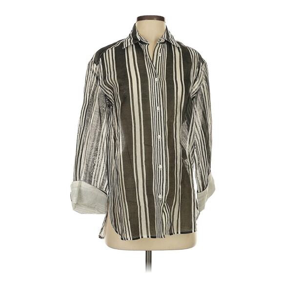 NYMaNE Ethnically Made Cotton Silk Striped Shirt Button Down XS - Picture 2 of 5